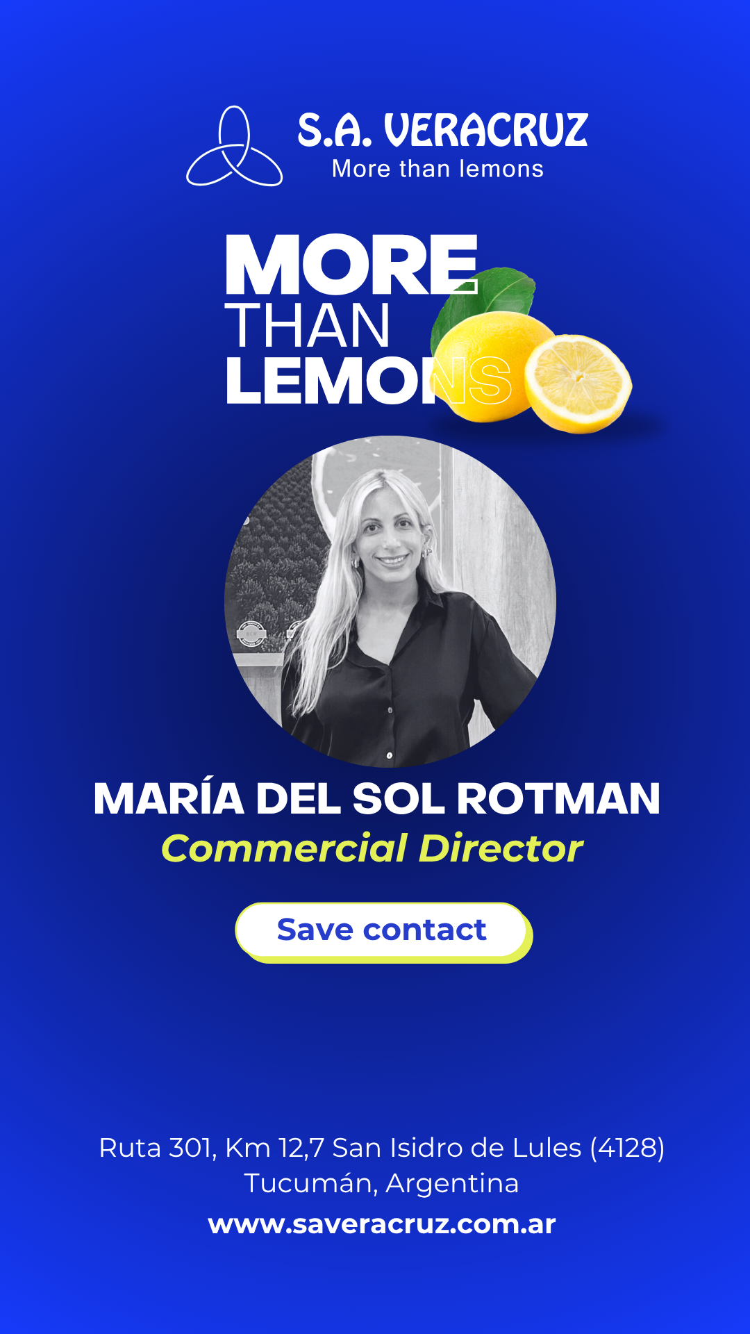 Tarjeta de María del Sol Rotman, Commercial Director en S.A. Veracruz